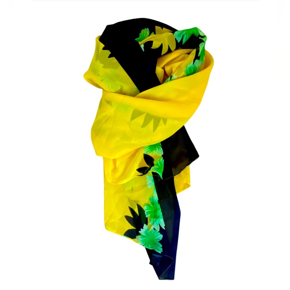 LADY JULIET Vintage Large 70X43 Yellow Floral Shawl Wrap Sarong hijab Scarf